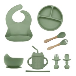 Wholesale BPA-Free Children Strong Suction Bowl Plate Tableware Eco-Friendly Silicone Baby Feeding Bib Set with Spoon Cup