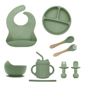 Wholesale BPA-Free Children Strong Suction Bowl Plate Tableware Eco-Friendly Silicone Baby Feeding Bib Set with Spoon Cup