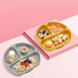 BPA-Free Children Divided Plate Custom Logo Newborn Meal Plate Food-Grade Silicone Baby Feeding Care Suction Plate