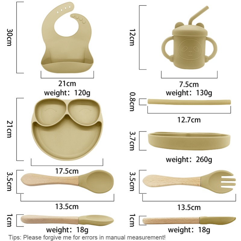 New Product BPA-Free Eco-Friendly Newborn Food-Grade Silicone Children's Dining Tableware Bowl Spoon Baby Feeding Set with Bib