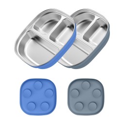 Children's Dining 304 Stainless Steel Plate BPA-Free Detachable Silicone Shell with Suction Baby Divided Plate
