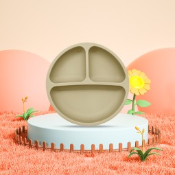 2025 Hot Sale Silicone Round Divided Plate Baby Independent Feeding Training Tableware Set with Smiley Face