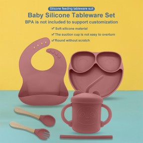 New Product BPA-Free Eco-Friendly Newborn Food-Grade Silicone Children's Dining Tableware Bowl Spoon Baby Feeding Set with Bib