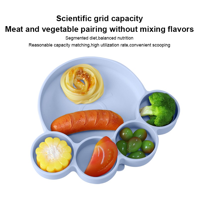 Manufacturer BPA-Free Children Feeding Divided Plate 100% Food-Grade Silicone Baby Bear Paw Plate with Suction for Toddlers