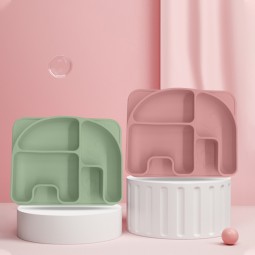 BPA-Free Eco-Friendly Silicone Children Tableware Plate Cartoon Elephant Baby Plate Silicone Baby Feeding Suction Plate