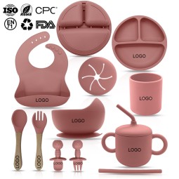 Wholesale BPA-Free Silicone Children's Tableware Waterproof Bib Food-Grade Suction Bowl Spoon Utensil Baby Feeding Set