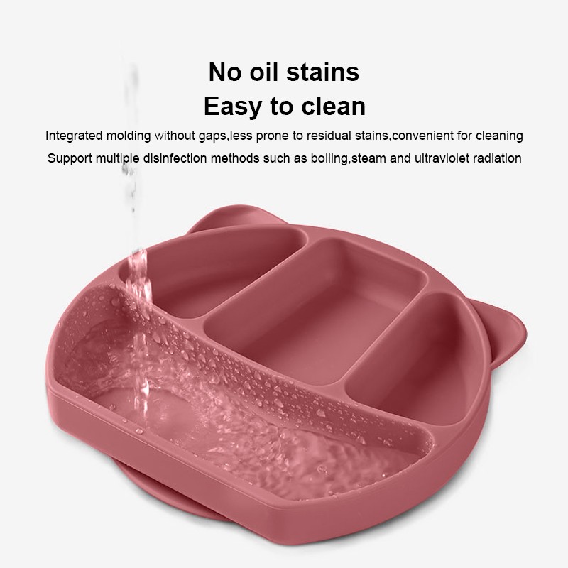 Custom Logo Silicone Toddler Food Feeding Plate Children Divided Tableware Dish Set BPA-Free No-Spill Baby Plate with Suction
