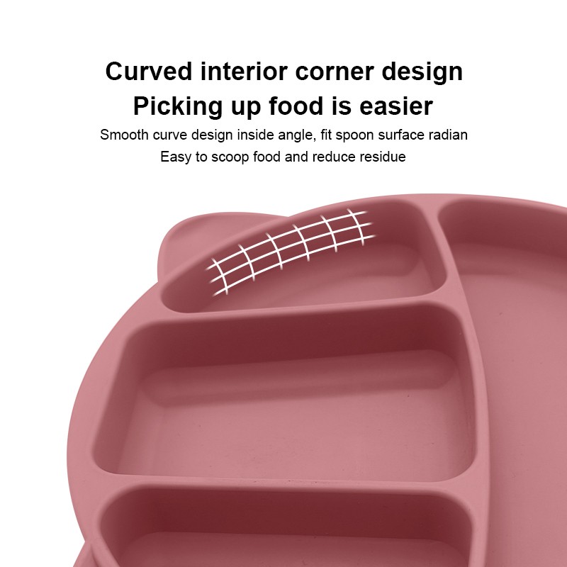 Custom Logo Silicone Toddler Food Feeding Plate Children Divided Tableware Dish Set BPA-Free No-Spill Baby Plate with Suction