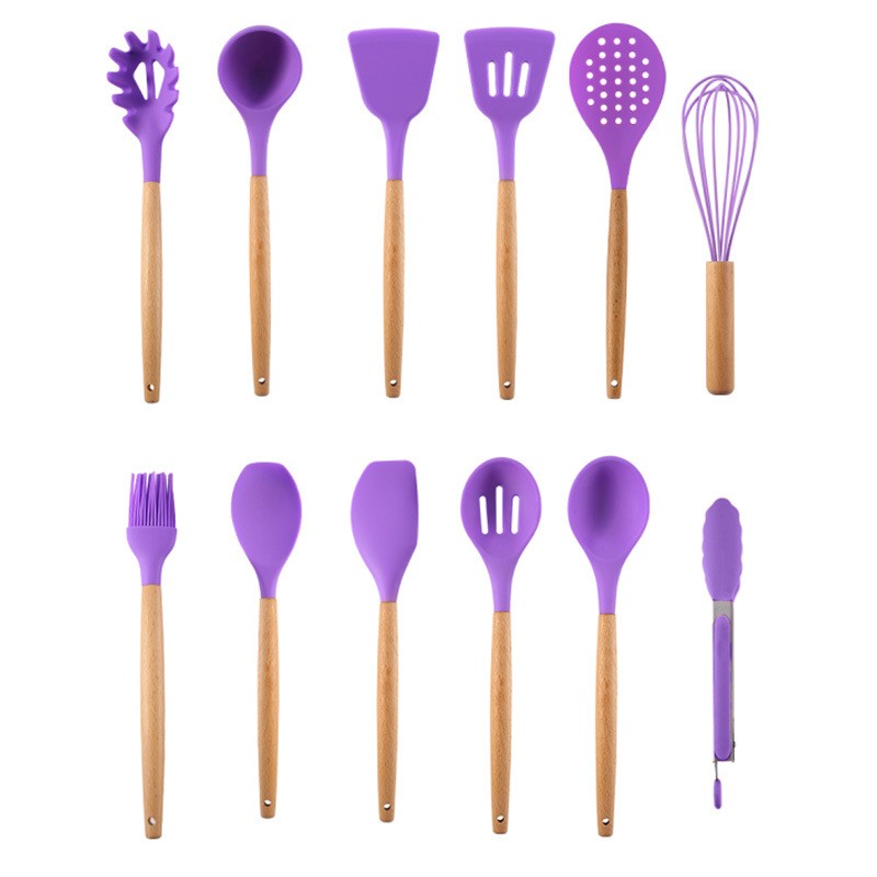 Custom Set of 12 Durable Silicone Kitchen Utensils and Silicone Spatula Kit