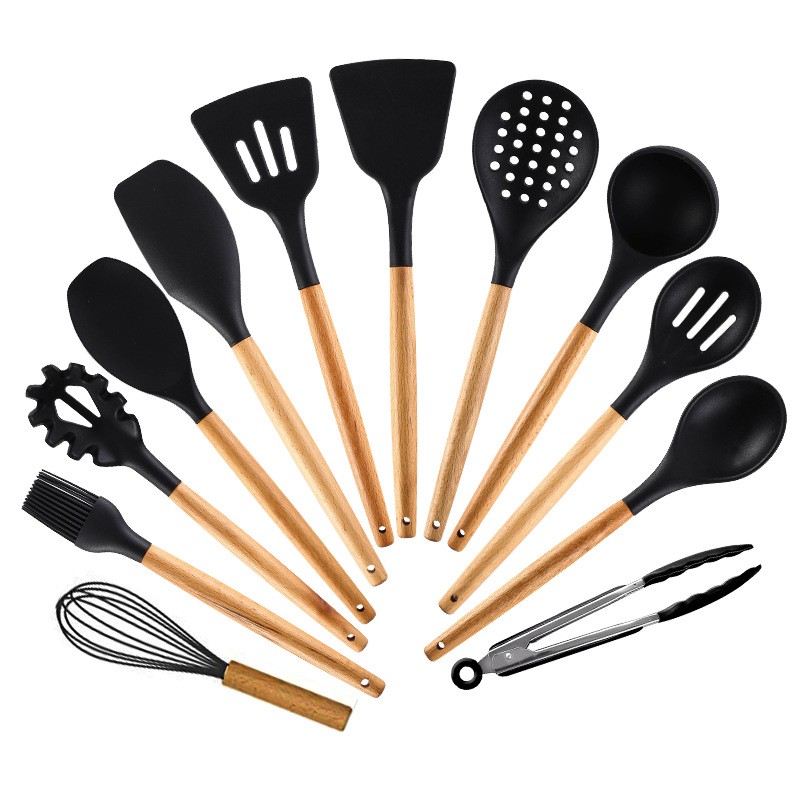 Custom Set of 12 Durable Silicone Kitchen Utensils and Silicone Spatula Kit