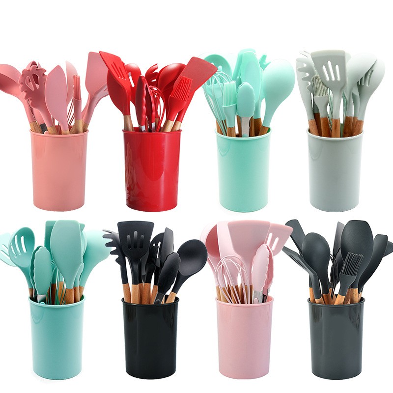 Custom Set of 12 Durable Silicone Kitchen Utensils and Silicone Spatula Kit