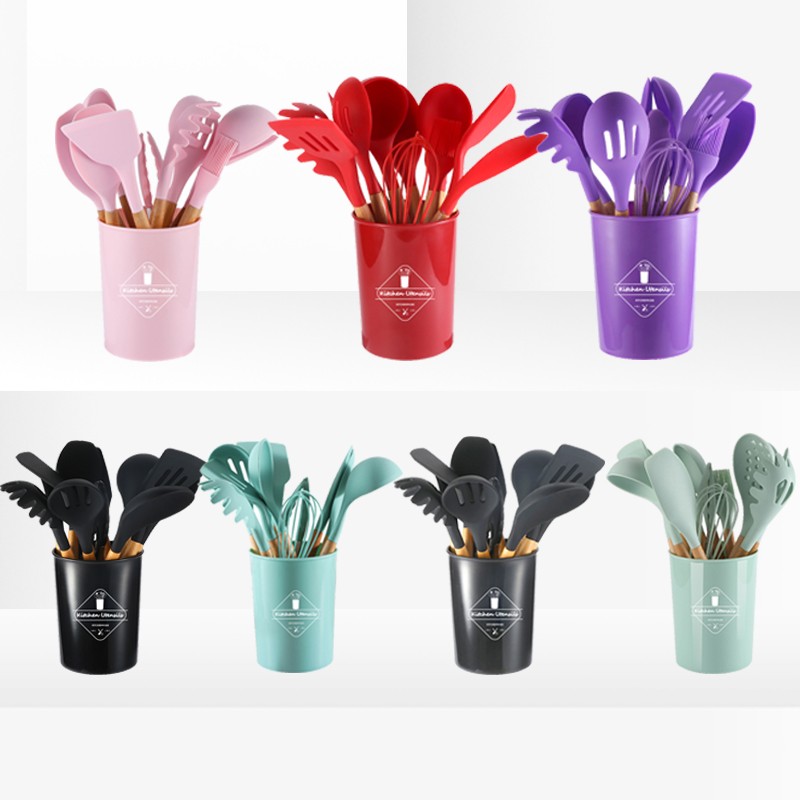 Wholesale Food Grade 12 pcs Colorful Silicone Kitchen Utensil Set Heat Resistant Kitchenware Set for Kitchen Use