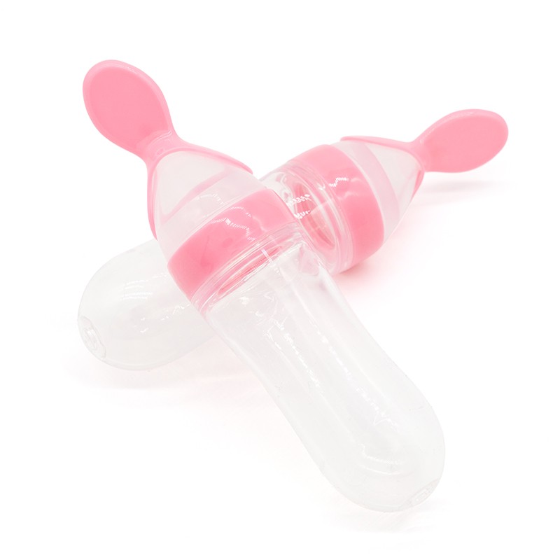 90ml Cute Safe Baby Silicone Feeding Set with Spoon Baby Feeding Gift Set Bottle BPA Free