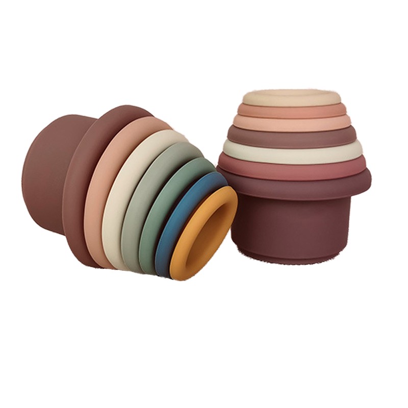 New Educational Children Toy Silicone Stacking Cups Soft Plastic Baby Building Blocks Set