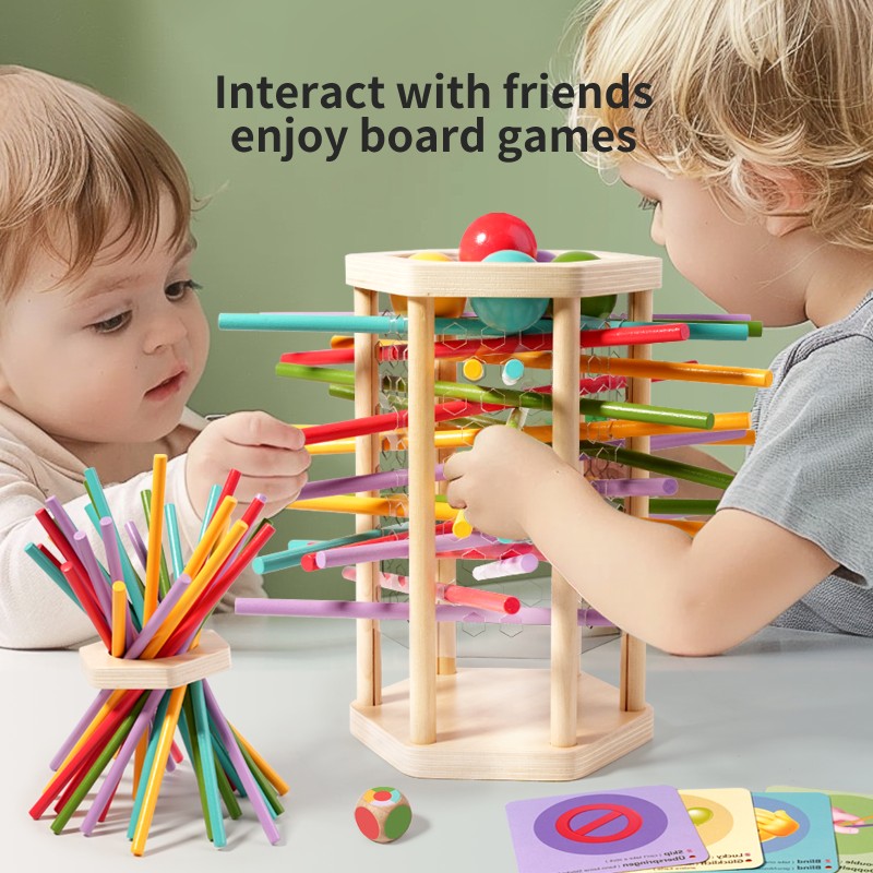 New Arrival Montessori Board Game Wooden Toy with Sticks Kerplunk Kids Game Family Game Don't Let the Ball Drop