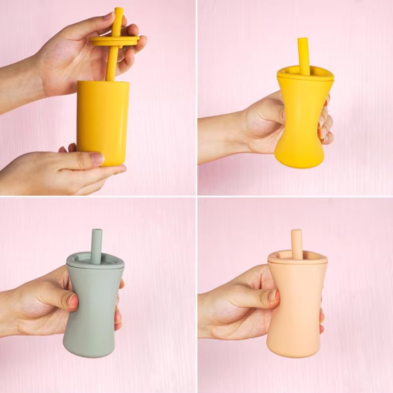 Wholesale Silicone Baby Straw Cup BPA Free Baby Silicone Cup with Straw Baby Feeding Supplies