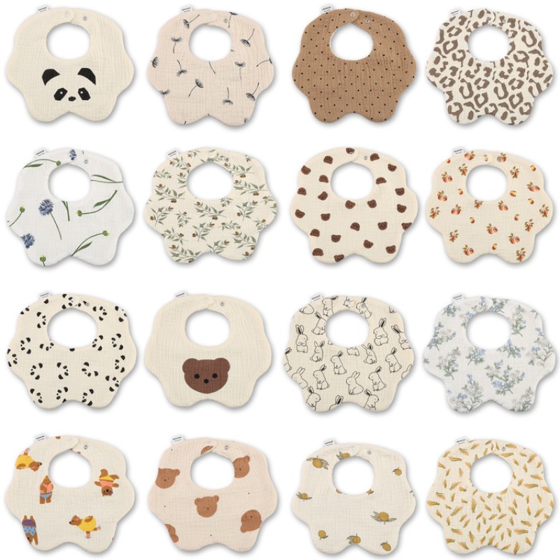 Wholesale Custom Reusable Soft Button Anti-Drool Bib Organic Cotton Bib Baby Waterproof Infant Bib