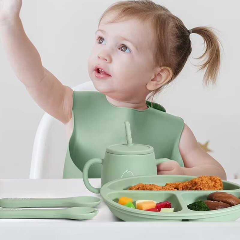 BPA Free Baby Feeding Set Soft Silicone Bowl Spoon Splash Plate Bowl Spoon Kids Utensils