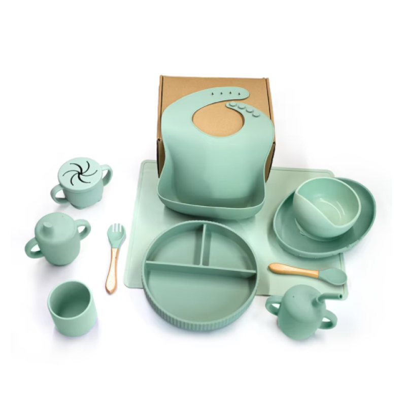 Custom Kids Utensils Feeding Set Baby Silicone Cup Plate Bowl Safe Feeding Set