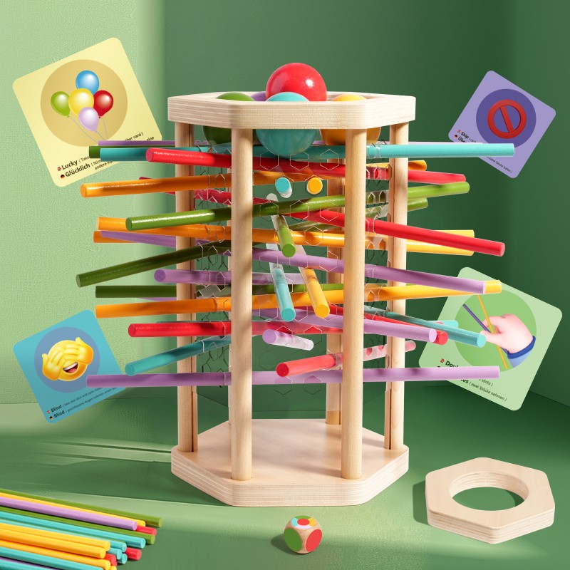 New Arrival Montessori Board Game Wooden Toy with Sticks Kerplunk Kids Game Family Game Don't Let the Ball Drop