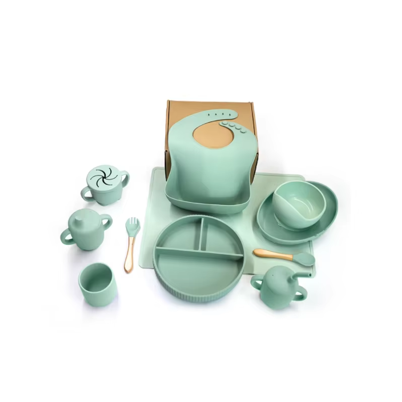 Easy Clean Baby Weaning Feeding Set Baby Training Silicone Bowl Bib Plate