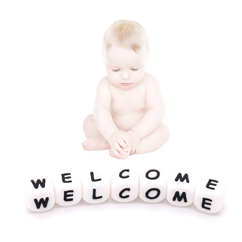 Wholesale 12mm Printed Bpa Free Baby Latex Beads Food Grade Soft Baby Teething Pacifier Clip 12mm Chew Silicone Letter Beads