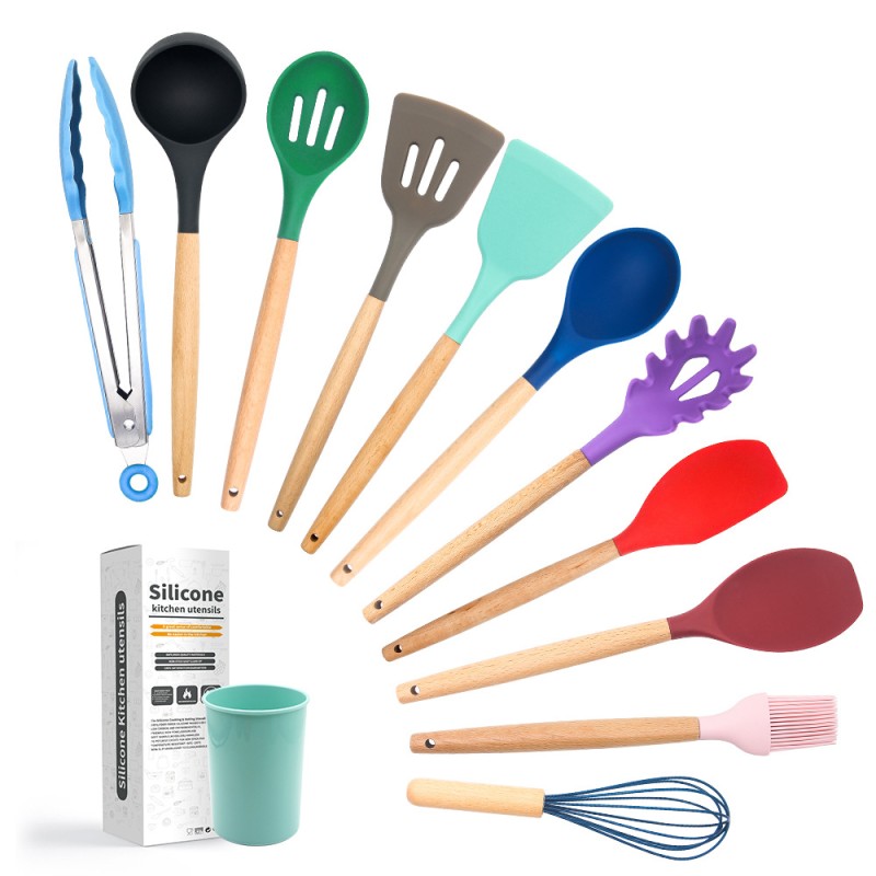 Custom Set of 12 Durable Silicone Kitchen Utensils and Silicone Spatula Kit