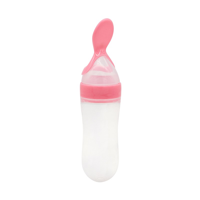 90ml Cute Safe Baby Silicone Feeding Set with Spoon Baby Feeding Gift Set Bottle BPA Free