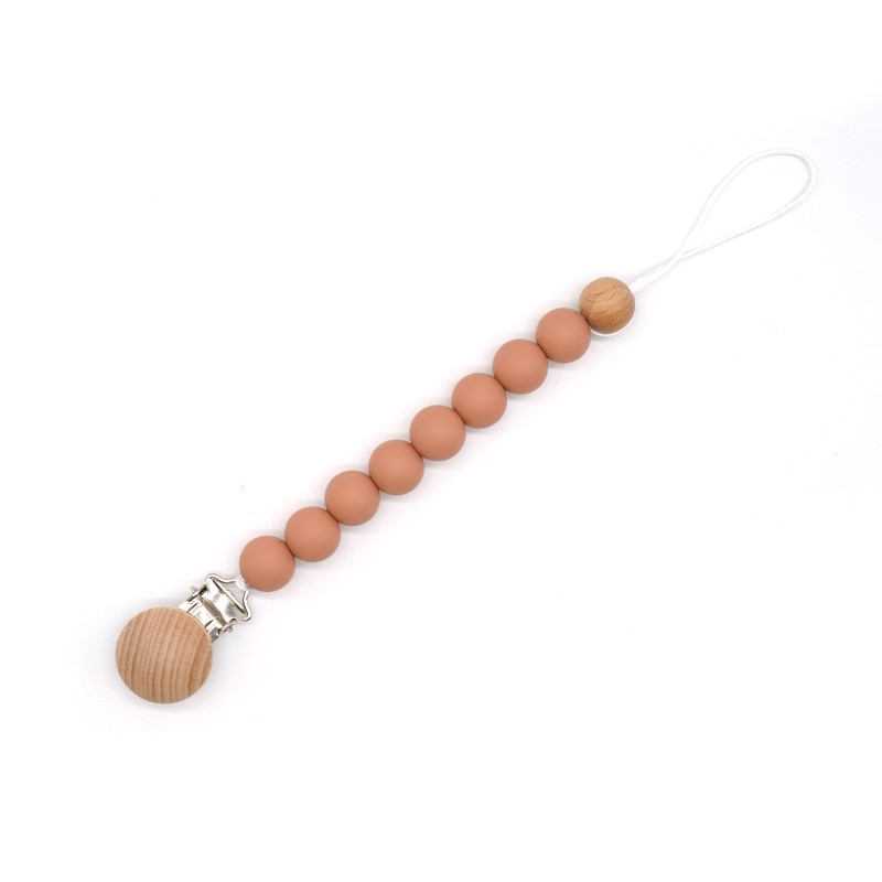 Handmade Wooden Bead Pacifier Dummy Clip Nipple Teething Soft Silicone Children Toy Chewable Round