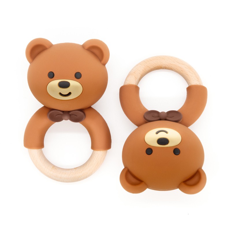 Wholesale DIY Baby Wooden Silicone Teether Unisex Animal Shape Stacking Toy Plush Toy 0-24 Months