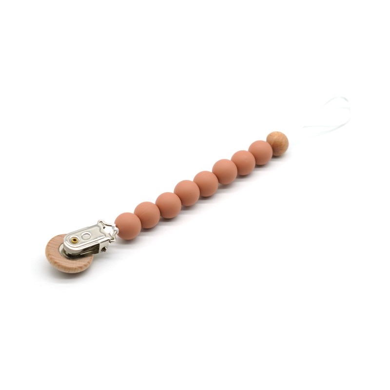 Handmade Wooden Bead Pacifier Dummy Clip Nipple Teething Soft Silicone Children Toy Chewable Round
