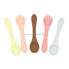 Stain-Free Silicone Weaning Utensils BPA Free Baby Silicone Spoon and Fork Set