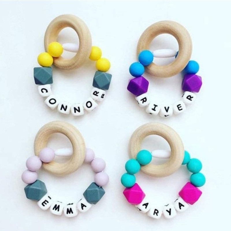 Wholesale 12mm Printed Bpa Free Baby Latex Beads Food Grade Soft Baby Teething Pacifier Clip 12mm Chew Silicone Letter Beads
