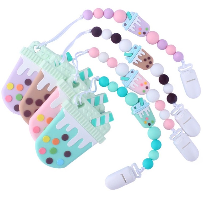 Lucky Wholesale Custom Baby Teething Dummy Chain Holder Silicone Pacifier Clip