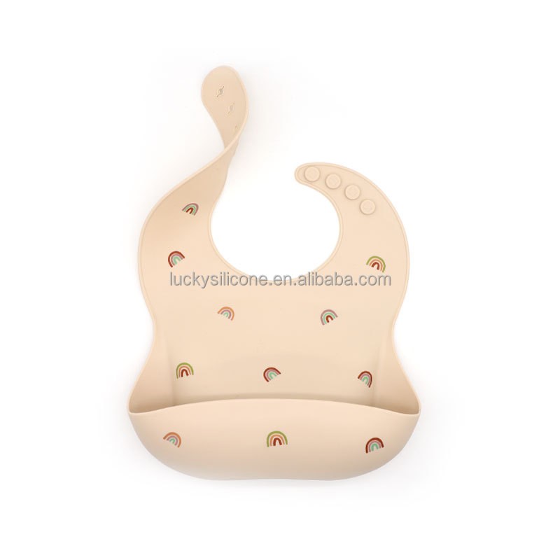 Multicolor Custom Heat Transfer Waterproof Food Grade Silicone Bib Adjustable Baby Bib