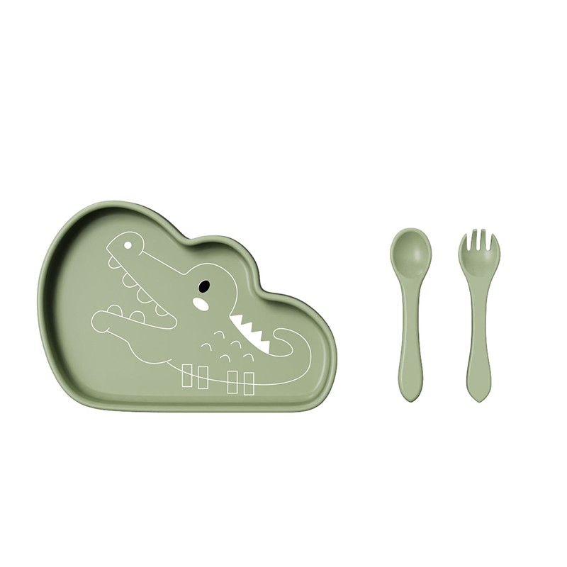 New Eco-Friendly Non-Toxic Strong Suction Bowl Spoon Set Feeding Bib Baby Silicone Plate Set