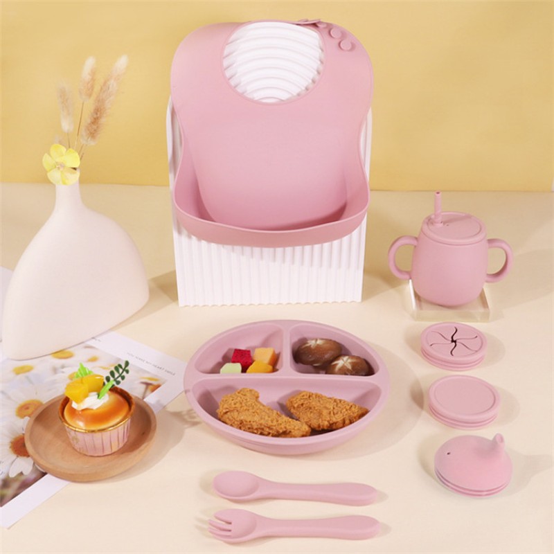 Custom Kids Utensils Feeding Set Baby Silicone Cup Plate Bowl Safe Feeding Set