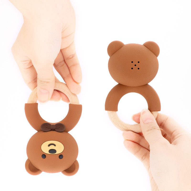 Wholesale DIY Baby Wooden Silicone Teether Unisex Animal Shape Stacking Toy Plush Toy 0-24 Months