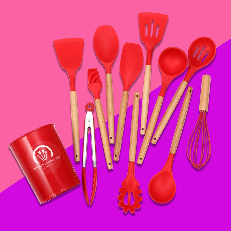 Custom Set of 12 Durable Silicone Kitchen Utensils and Silicone Spatula Kit