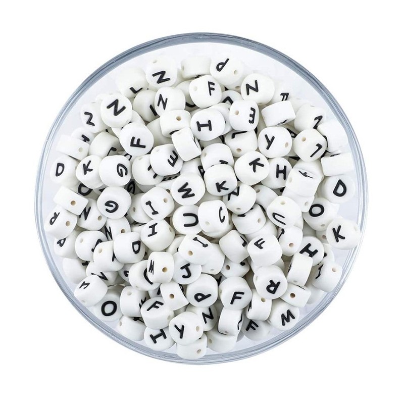 Wholesale 12mm Printed Bpa Free Baby Latex Beads Food Grade Soft Baby Teething Pacifier Clip 12mm Chew Silicone Letter Beads