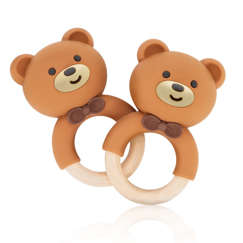 Wholesale DIY Baby Wooden Silicone Teether Unisex Animal Shape Stacking Toy Plush Toy 0-24 Months