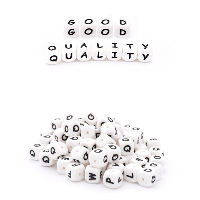 Wholesale 12mm Printed Bpa Free Baby Latex Beads Food Grade Soft Baby Teething Pacifier Clip 12mm Chew Silicone Letter Beads