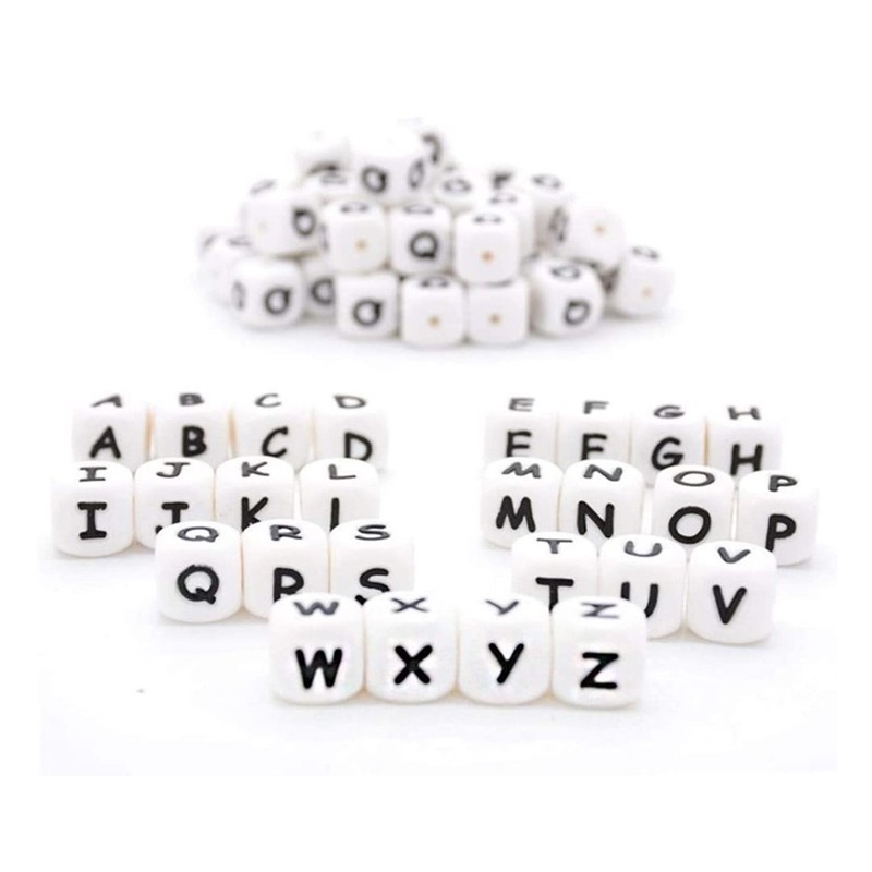 Wholesale 12mm Printed Bpa Free Baby Latex Beads Food Grade Soft Baby Teething Pacifier Clip 12mm Chew Silicone Letter Beads