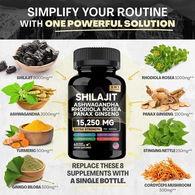 Hot Sale Shilajit Capsules Shilajit Ashwagandha Pure Himalayan Shilajit Resin Capsules