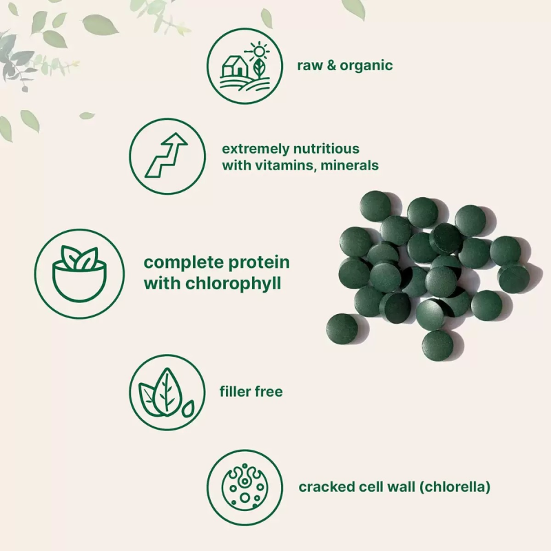 Premium 720 Non-GMO Vegan Organic Spirulina and Chlorella Vegetarian Organic Spirulina Chlorella Tablets