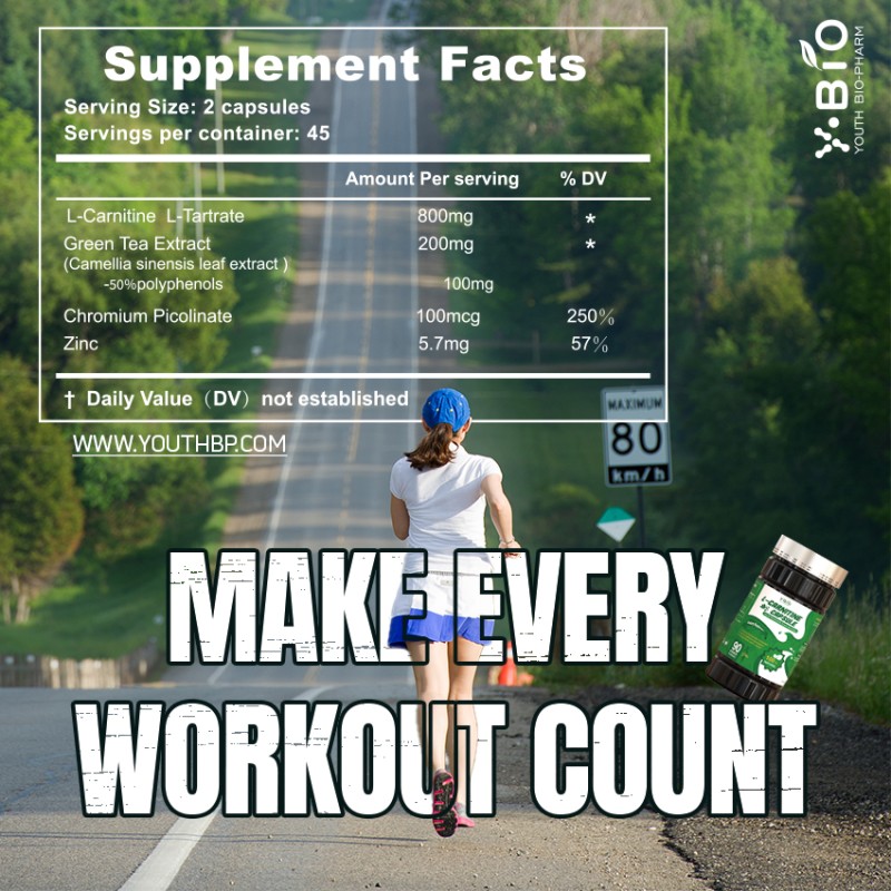 L-Carnitine Green Tea Capsules Advanced Weight Management Energy Supplement Zinc Chromium Nutritional Supplement Halal Vegan