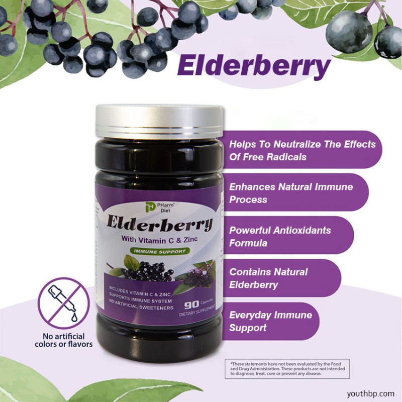 Elderberry Vitamin C Antioxidant Bulk Herbal Supplement Capsules Boost Adult Immunity