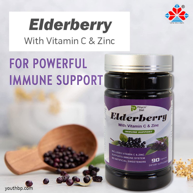 Elderberry Vitamin C Antioxidant Bulk Herbal Supplement Capsules Boost Adult Immunity