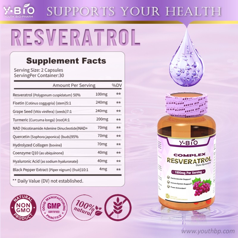 OEM/ODM/OBM Natural Pure Organic 99% Resveratrol Capsules Anti-aging Antioxidant Brain Focus Herbal Supplement Adult