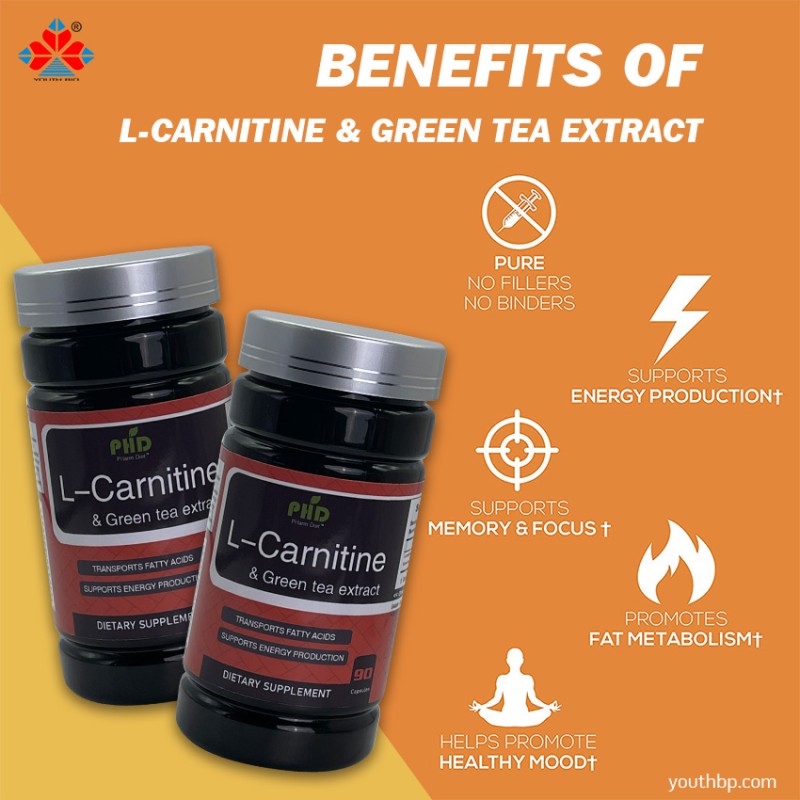 Youth L-Carnitine Green Tea Extract Zinc Chromium Picolinate Capsules for Weight Loss